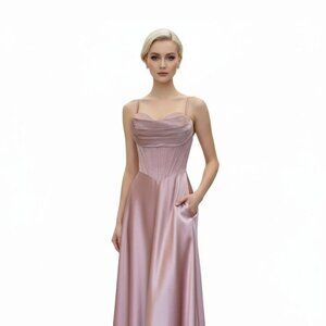 New A-Line Sleeveless Solid Evening Dress w/ Pleated Sweetheart Neck TL3049L